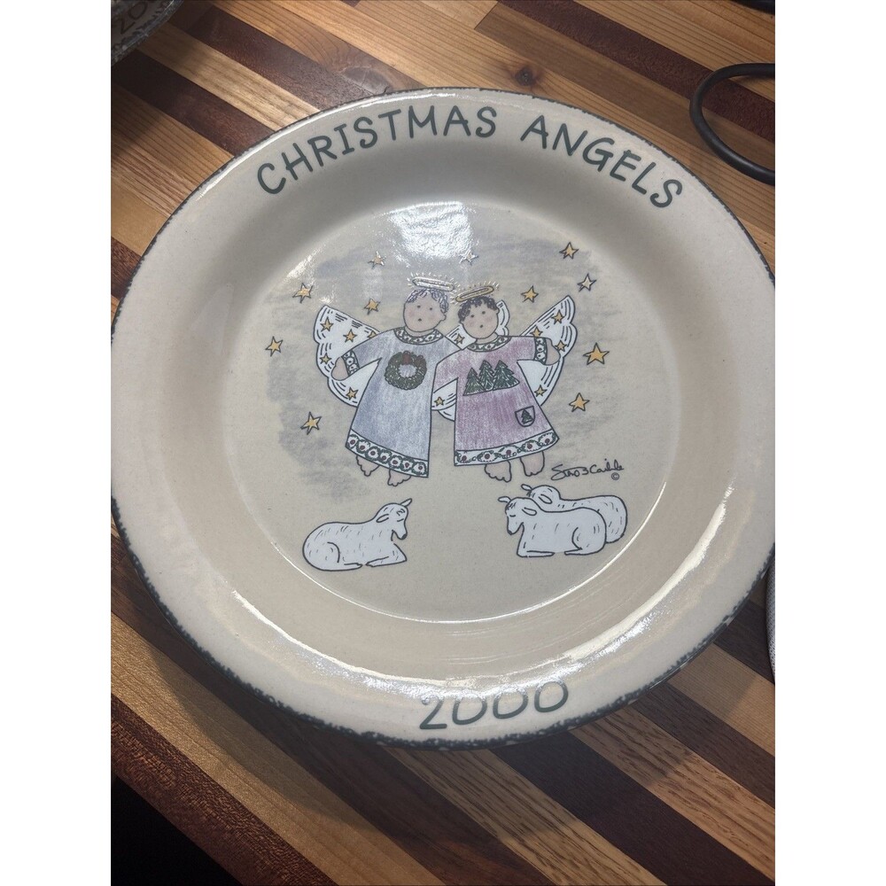 2000 HOME AND GARDEN PARTY POTTERY PLATE CHRISTMAS ANGELS SHEEP 10" STONEWARE